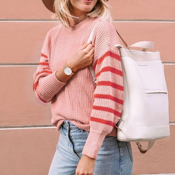 

women's winter sweaters ladies fashion sweater women color matching knit striped solid color sueter mujer invierno 2019 pull, White;black