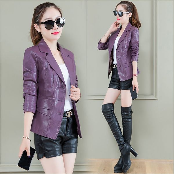 

red coat 2019 new spring and autumn leather jacket women women's jacket short slim small suit leather coat large size women, Black