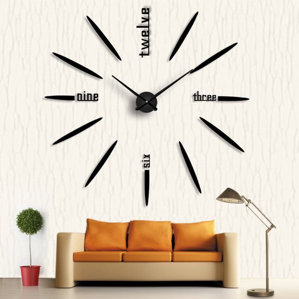 

3d large wall clock creative diy acrylic mirror gold sliver black red self-adhesive wallsticker silent wall clock