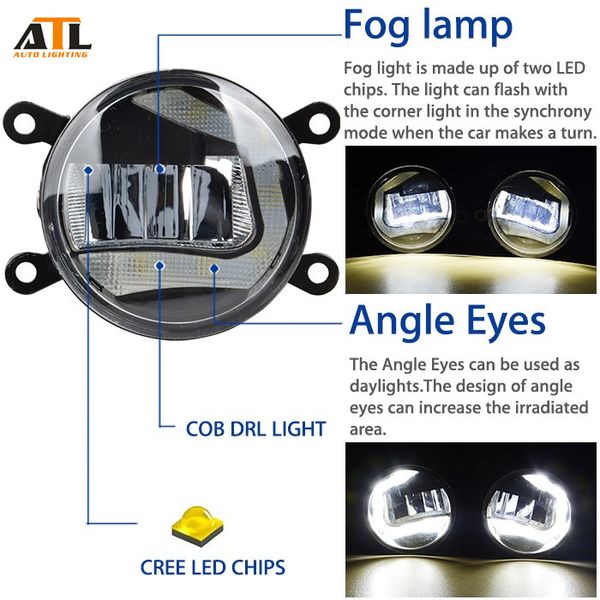 

accuration universal auto front fog lamp kits 12v 24v 3.5 car driving cob angel eyes projector lens drl waterproof led fog light