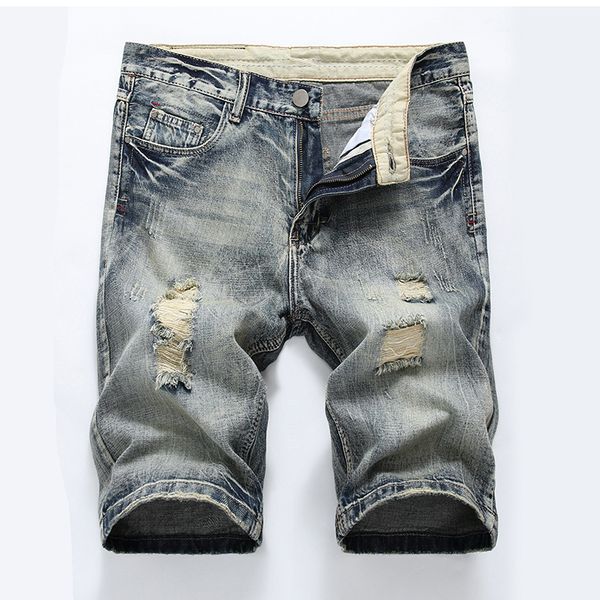 

2020 casual men's jeans straight-leg jeans five-point pants casual slim shorts short knee men, Blue
