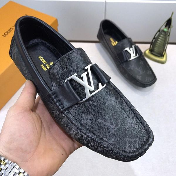 

fashion luxury 2020 new men shoes real leather flat metal button peas shoes classic casual shoes with fashion driving shoe size 11, Black
