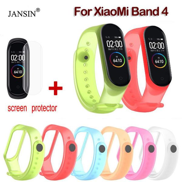 

for mi band 4 sport replacement strap miband 4 transparent silicone watch bands for mi band bracelet wrist strap, Black;brown