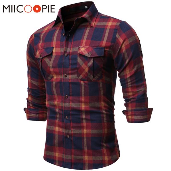 

double pockets casual shirt men colorful plaid long sleeve camisa social masculina slim fit business work wear brand men clothes, White;black