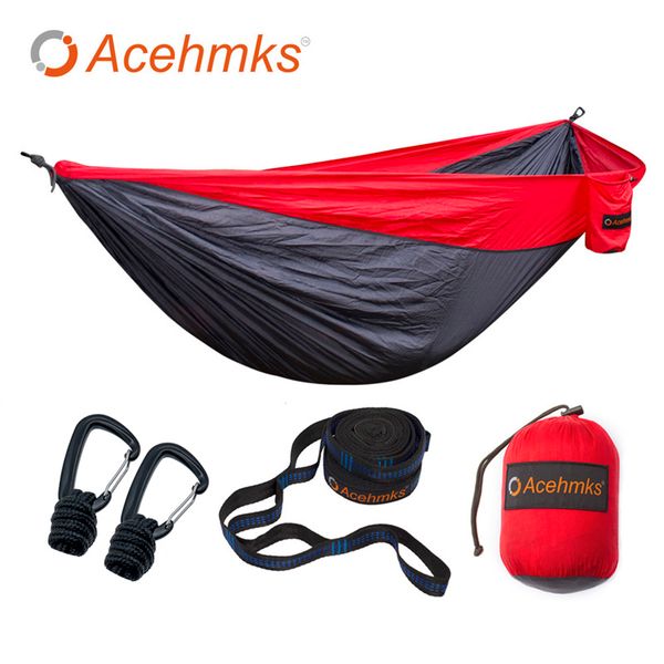 

acehmks nylon folding hammock aluminum alloy snap ultralight parachute camping swing with 2 tree straps double xxxl size