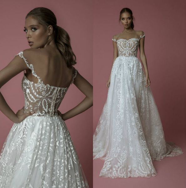 

2019 idan cohen wedding dresses a line sheer jewel neck lace appliqued bridal gowns boho beach plus size vestito da sposa, White