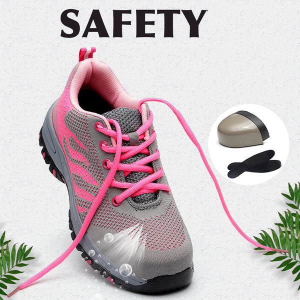 

steel toe work shoes work boots for mesh women lightweight breathable anti-smashing non-slip protective safety shoes size-40, Black