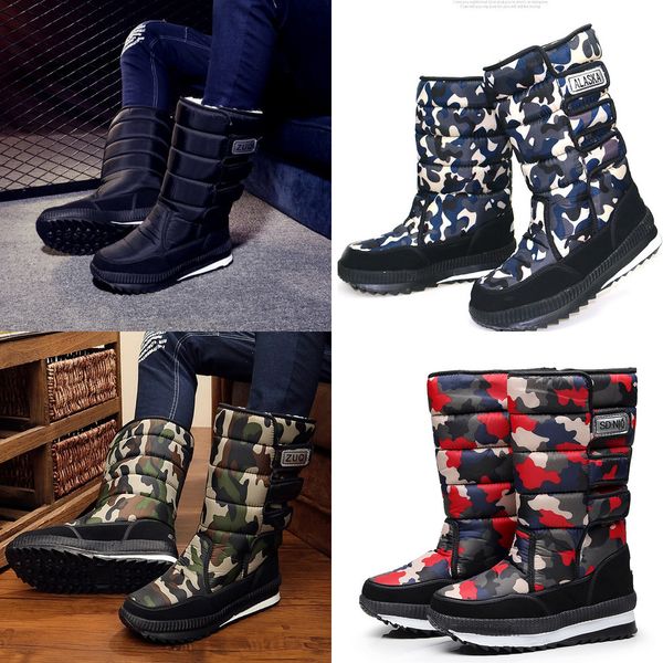 

men boots platform woman snow boots for men thick plush waterproof slip-resistant 2019 winter keep warm shoes plus size 34 - 47, Black