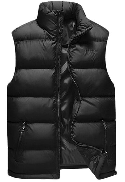

xqs men's loose zipper quilted stand-down vest, Black