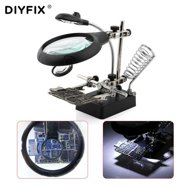 

welding magnifying glass with led light 5x-8x lens auxiliary clip loupe deskmagnifier third hand soldering repair tools set