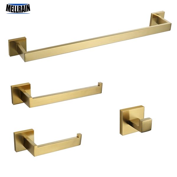 

bathroom hardware set gold brushed towel bar toilet paper holder towel ring bath robe hook bathroom accessories