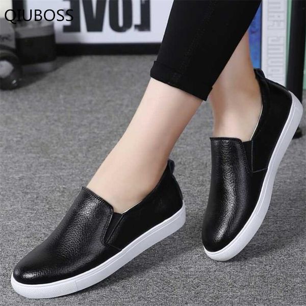 

qiuboss 2018 autumn women leather loafers fashion ballet flats sliver white black shoes woman slip on loafers shoes moccasins516