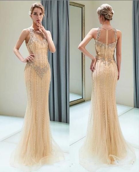 

sheer o-neck lace slim mermaid prom dresses beaded 2020 new style vestidos de soiree sleeveless customized tulle evening party gowns formal, Black