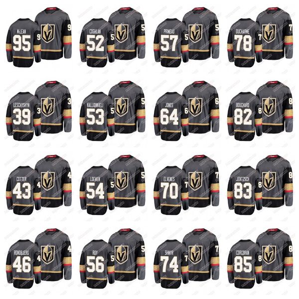 

vegas golden knights 2019 rookie tournament jersey 95 cullen mclean 94 brayden pachal 85 connor corcoran 83 taro jentzsch 82 xavier bouchard, Black;red