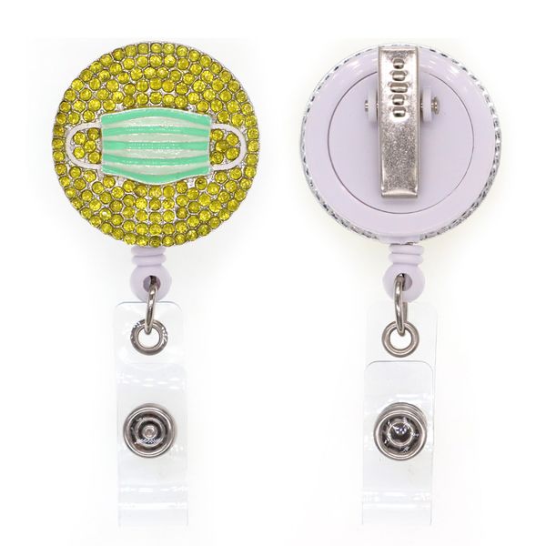 

1pc /5pcs /10pcs rhinestone key rings enamel face masks shape badge reel retractable id badge holder for nurse doctor hospital, Slivery;golden