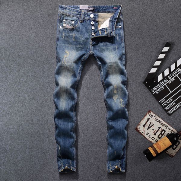 

new arrival fashion brand men jeans blue color washed printed jeans for men casual pants italian designer men,9003-b