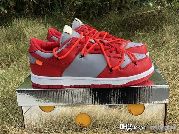 

new authentic off dunk low leather collection white running shoes university red wolf grey athletic shoes men sports sneakers ct0856-600