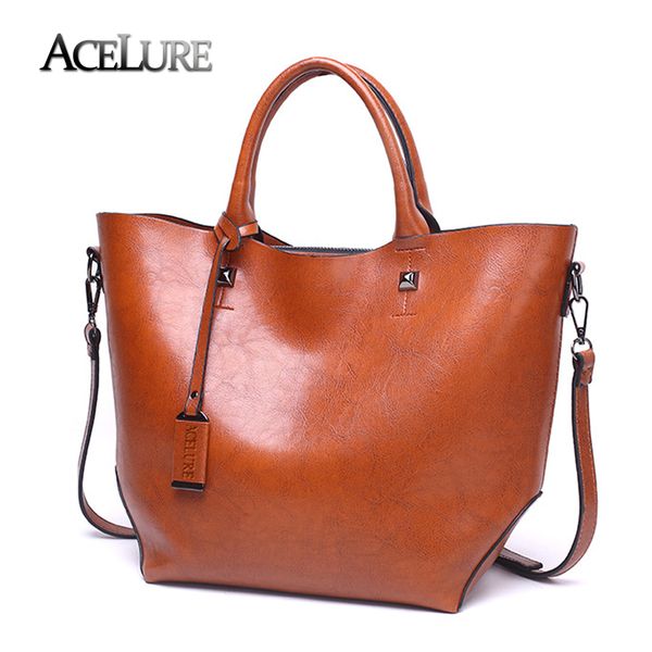 

acelure women bucket bag oil wax women leather handbags big tote famous brands high capacity female shoulder bag crossbody