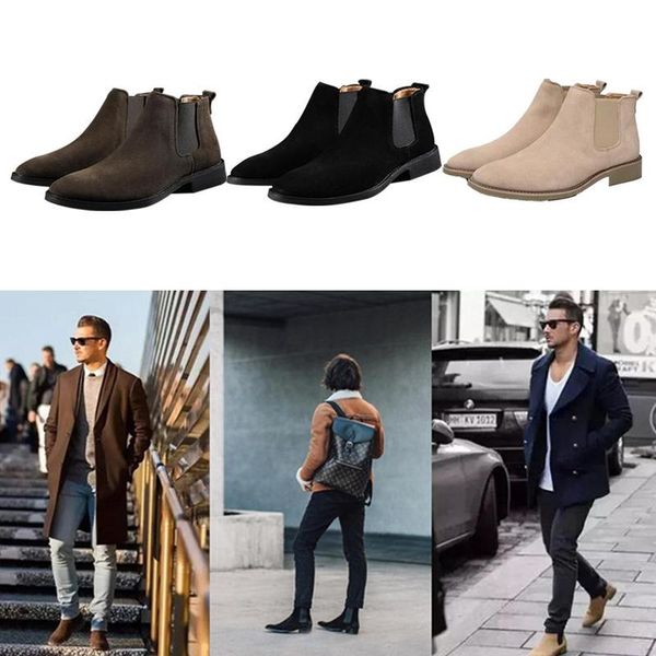 

boots men ankle boots autumn winter fashion suede leather original male british style short casual shoes, Black