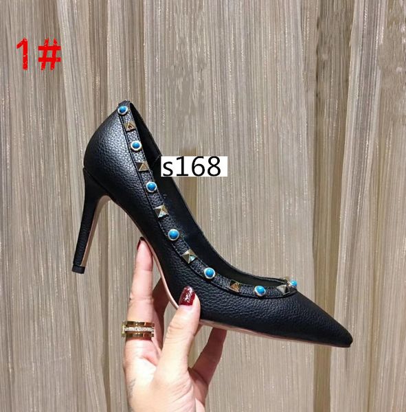 

designer pointed toe 2-strap with studs high heels leather rivets sandals women shoes valentine high heel shoes size 39, Black