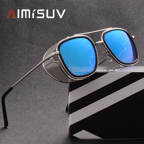 

aimisuv 2020 retro steampunk sunglasses men designer square steam punk metal shields sunglasses for women uv400 gafas de sol, White;black