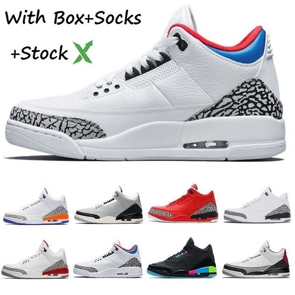 

stock x high quantity 3 black white cement retro designer basketball shoes blue sport blue air red j3 sneakers mens 3s trainers 7-13