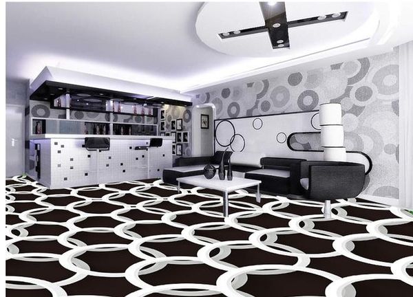 

black and white circle 3d floor painting waterproof wallpaper for bathroom wall
