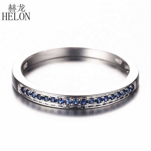 

helon sterling silver 925 certified round genuine natural sapphire gemstone ring women engagement wedding fine jewelry trendy cj191219, Slivery;golden