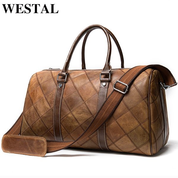 

westal leather duffle bag men's travel bag leather vintage weekend men's travel bags genuine luggage/overnight tote