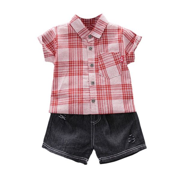 

summer children boys clothing set cotton plaid printed short sleeve shirt blouse shorts casual outfits clothes 2pcs/sets 0-4y, White