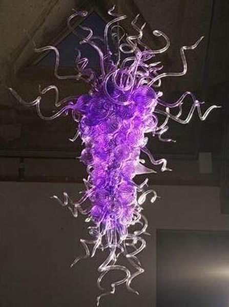 

fashion purple hand blown glass chandelier led pendant lighting long shape murano crystal glass ceiling lamp with led bulbs