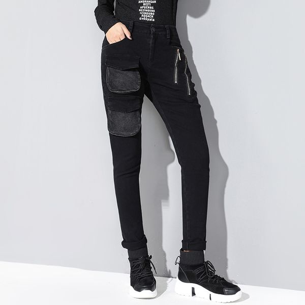 

jeans for women black fashion zippers jeans pockets woman stretch female washed denim harem pants wj87, Blue