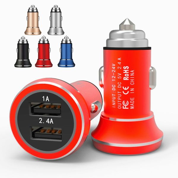 

3.4a безопасность молоток алюминиевый металл dual usb автомобильное зарядное устройство для iphone 5 6s 7 8 х плюс ipad android телефон 2 по