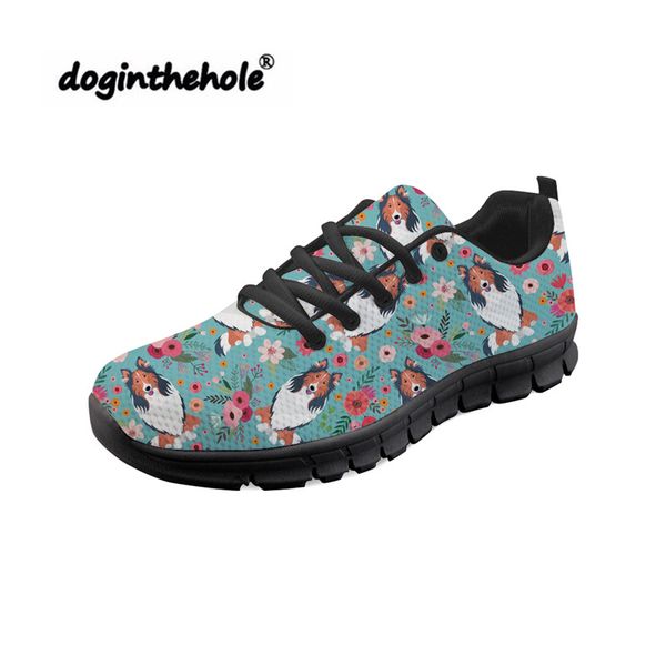 

doginthehole border collie dog pattern walking sport shoes for women sneakers mesh breathable shoe zapatillas mujer deportiva