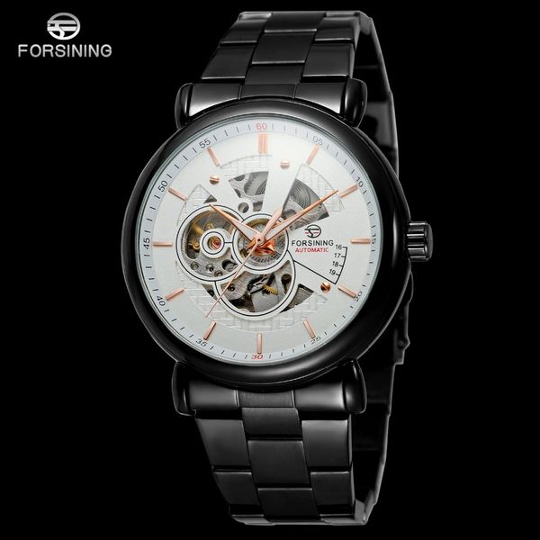 

forsining luxury brand men automatic mechanical wristwatches stainless steel skeleton watch for man clocks relogio masculino, Slivery;brown