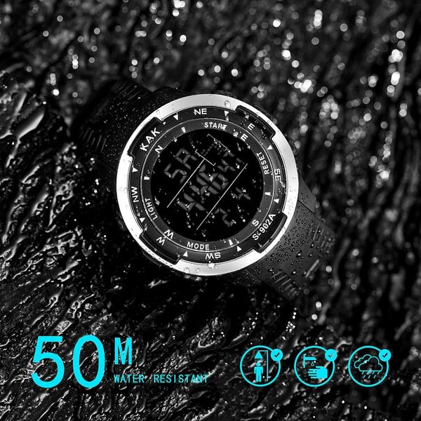 

50m sports waterproof sports watches men led digital fashion high-end multi-function fashion men's boy date rubber watch q4, Slivery;brown
