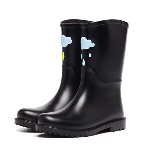 

2018 graffiti pvc platform rain boots ladies rubber boots low heels women slip on flats shoes woman plus size 36-40, Black
