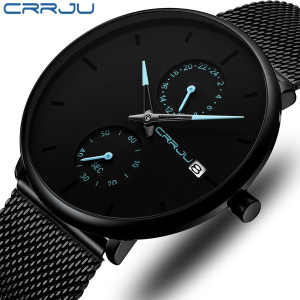 

men watch crrju brand waterproof quartz wrist watches mens stainless steel sports male clock date relogio masculino, Slivery;brown