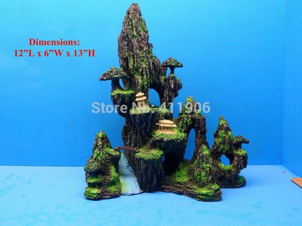 

aquarium ornament mountain view l33cm pavilion rock cave river bridge fish tank decoration ing