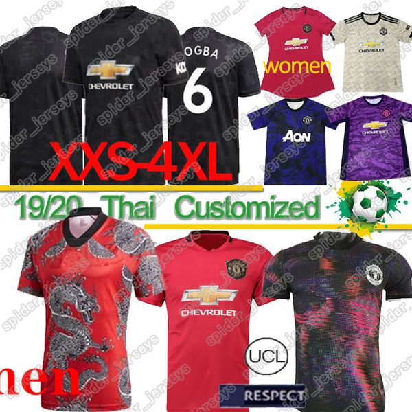 

thai fc manchester pogba soccer jersey 2019 2020 lingard lukaku rashford football shirt united utd 19 20 uniforms man + kids kit, Black;yellow