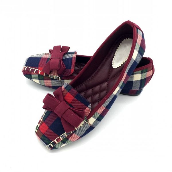 

england style gingham women casual loafers spring autumn square toe bowtie slip on flats for woman ladies single shoes plus size, Black