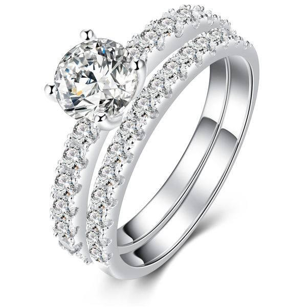 

925 sterling silver ring wedding engagement 7.0mm clear cubic zirconia brial band ring sets women gift anniversary jewelry, Golden;silver