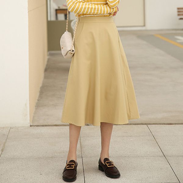 

casual2020 new spring summer solid color high waist mid-length simple skirt women temperament a-line bottom tide pd980, Black