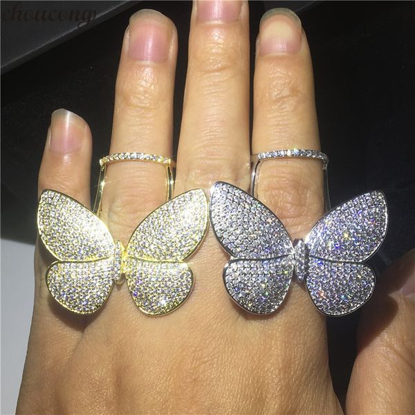 

choucong elegant flying butterfly ring mrico pave 299pcs 5a zircon cz 925 sterling silver party wedding band rings for women, Slivery;golden