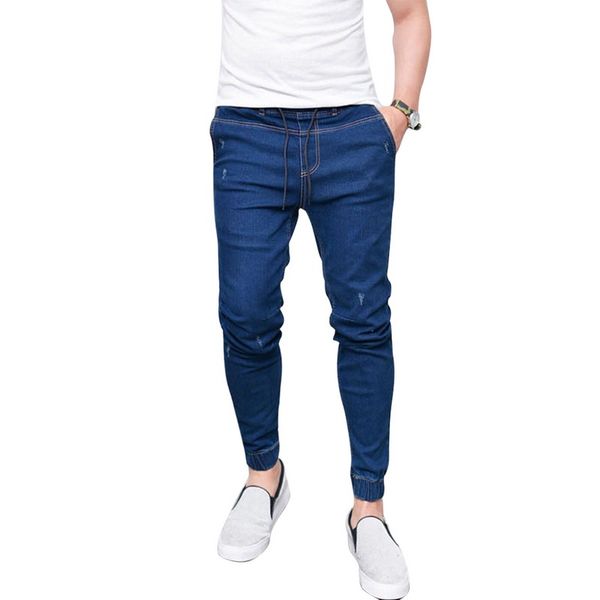 

2019 new autumn long pencil ripped jeans for men casual slim jeans mens brands fit slim elastic waist male pantalones, Blue