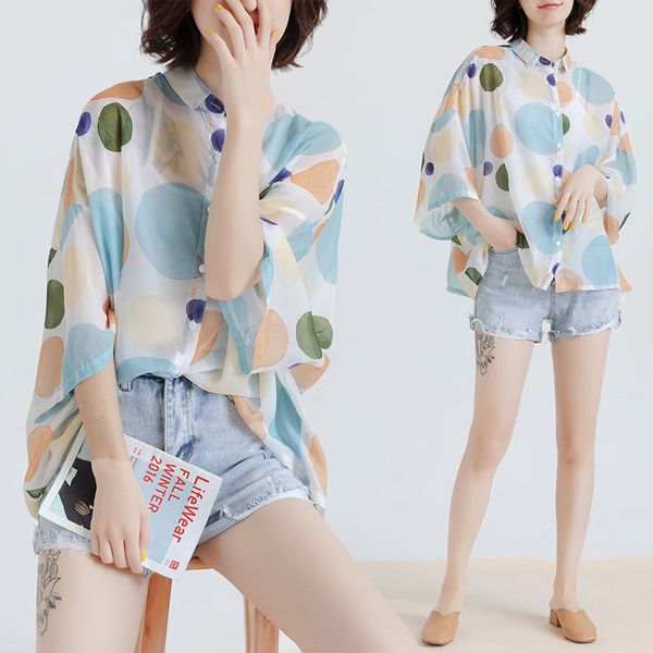

women's blouses & shirts summer 2021 products korean version plus size shirt chiffon polka dot, White