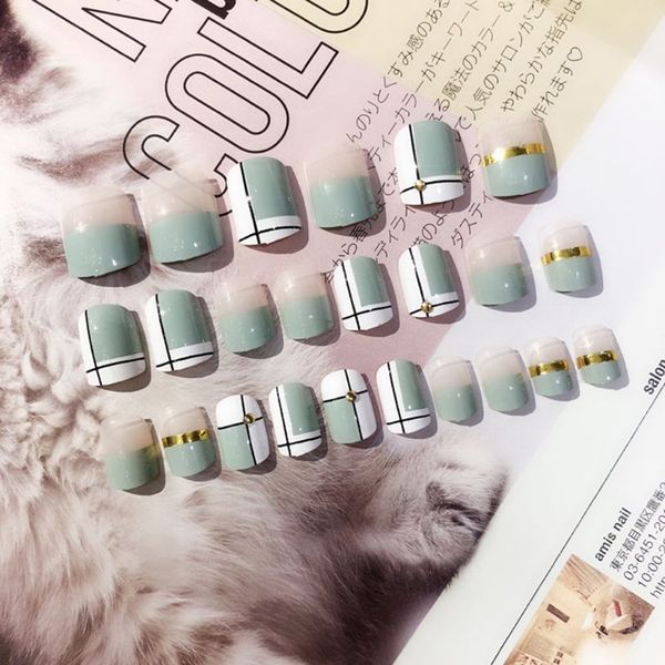 

cute 24pcs/set full cover false nail art tips tools short nails diy manicure beauty accessories t77, Black