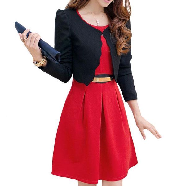 

2017 женские деловые костюмы форменная с длинными рукавами куртки платье двухкусочный conjunto de блейзер платье feminino женский 2 шт набор, White;black