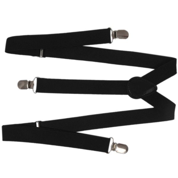 

lady woman adjustable metal clamp elastic suspenders braces - black, Black;white