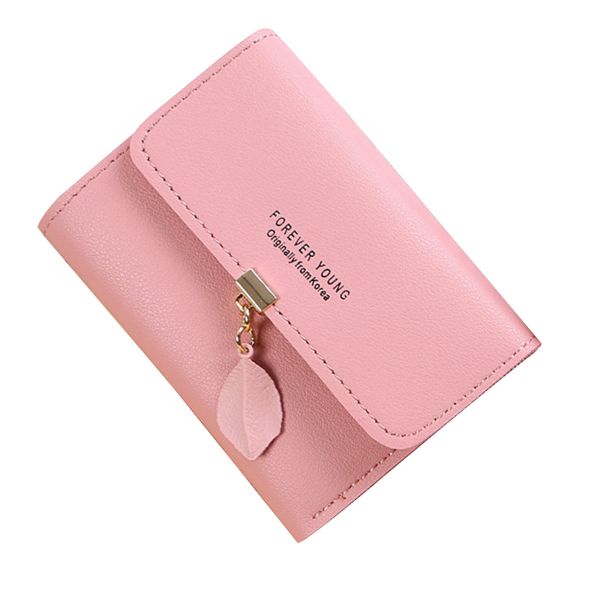 

brief women wallet multi-card slot holder fashion fresh leaf pendant clutch bag female trifold coin purse for travel, Red;black